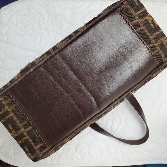 Fendi Zucca Small Boston Satchel Handbag Tobacco Brown Jacquard Purse Vtg - Picture 7 of 16